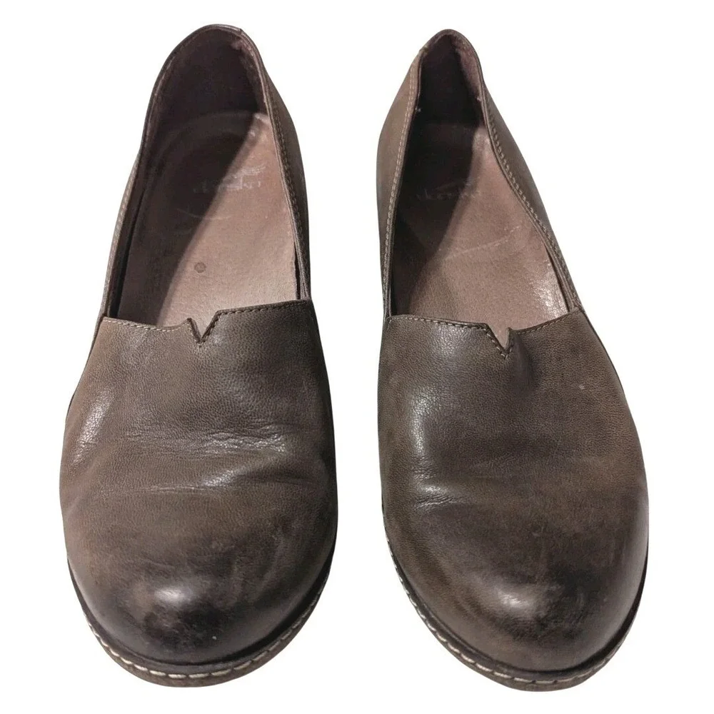 Dansko Women's Liliana Clog Slip On Shoes Brown Leather Wedge Heel EU40 US9.5/10